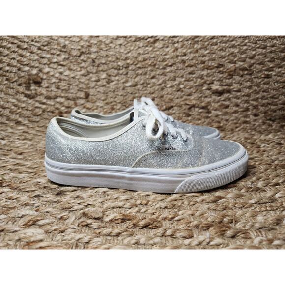 VANS WOMEN'S 9.5 SPARKLY SILVER GLITTER SNEAKERS OFF THE WALL 1" PLATFORM - Picture 1 of 10